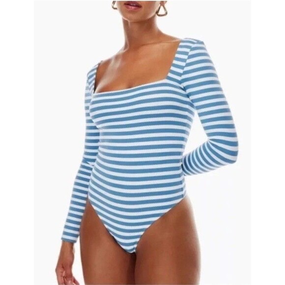 Babaton Tops - Aritzia Babaton Size M Contour LS Square Neck Bodysuit Flagstone Blue NWT